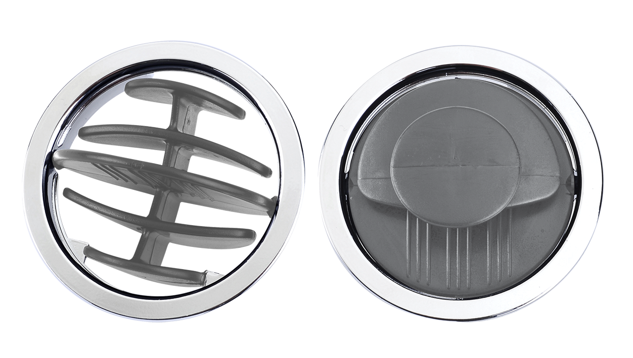 SAÍDA DE AR PAINEL INJETADO (MONTADA COMPLETA) CINZA/CROMADA